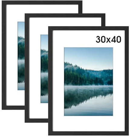 COMPOLICY 3 stycken 30 x 40 cm bildram svart trä ram kapabil affischram för foton och bilder