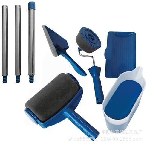 Juego de 6 rodillos de pintura con depósito, rodillo de bordes y esquinas sin costuras, multifuncional para casa, casa, escuela, pared de oficina, techo