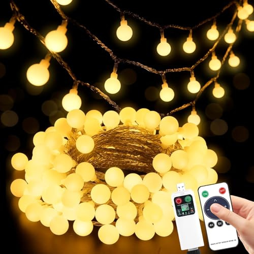 Sprifityy Catena luminosa per esterni, 15 m, 100 LED, a batteria, con timer e 8 modalità, IP42, impermeabile, ideale per stanze, illuminazione da giardino, feste, terrazze, balconi (15m)