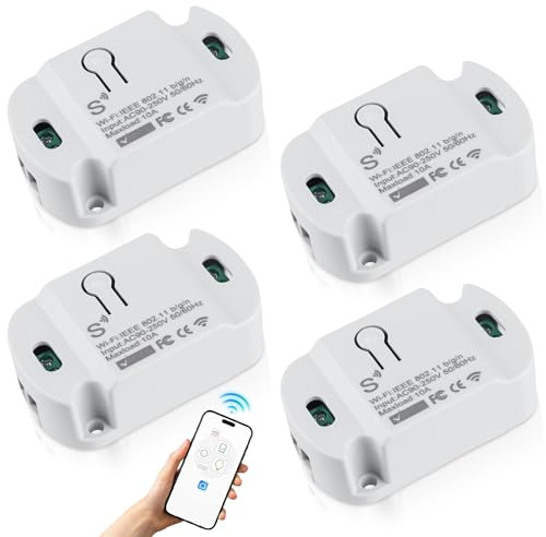 4 Stück 10A WLAN Lichtschalter Modul: Tuya Smart Life kabelloser WiFi Switch, Assistant DIY Unterputz, funktioniert Drahtloses Relais mit Alexa, Google