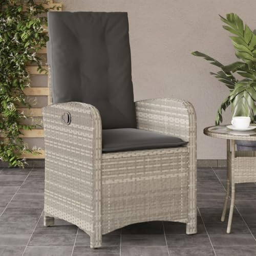 Frdhee Poltrona relax da giardino, con cuscino, regolabile, grigio chiaro, in polyrattan, per giardino, soggiorno, cortile, terrazza e balcone