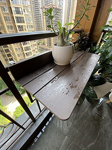 Balcony Hanging Table,Folding Balcony Hanging Table for Household Solid Wood Bar Desk Height Adjustable Lifting Table with Leisure Shelf Space Saving Utility Table