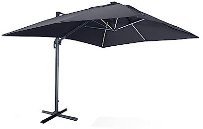 Alice's Garden - Parasol déporté solaire LED rectangulaire 3x4m haut de gamme - Luce Gris - Parasol excentré inclinable. rabattable et rotatif à 360°. chargeur solaire