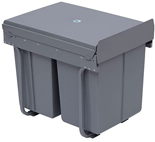 HOMCOM Pull Out Bin with Soft Close and Handle, Kitchen Under Sink Bin with 3 Removable Compartments for Recycling and Waste, 40L (1x20L+2x10L), Grey