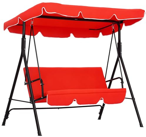 Outsunny - Balancín de jardín (3 plazas, inclinación, ajustable, cojines de asiento y respaldo, 1,72 x 1,1 x 1,52 cm, acero negro, poliéster, color rojo