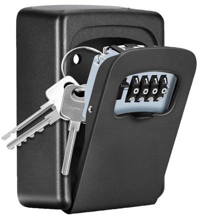 Fayleeko Key Lock Box Wall Mounted, 4 Digit Combination Lockbox for Outside, House Keys - 5 Keys Capacity, Key Safe Security Storage Lock Box for Indoor, Outdoor, Garage, Garden, Store (Black, 1Pack)