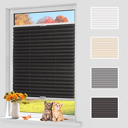 Dream-seeker Estor Cortina Plisada Noche y Dia,Estores Ventana Persianas sin Taladrar con Soportes de Sujeción, Protección Solar y Visual para Puertas Baño Cocina Antracita 80x200 cm