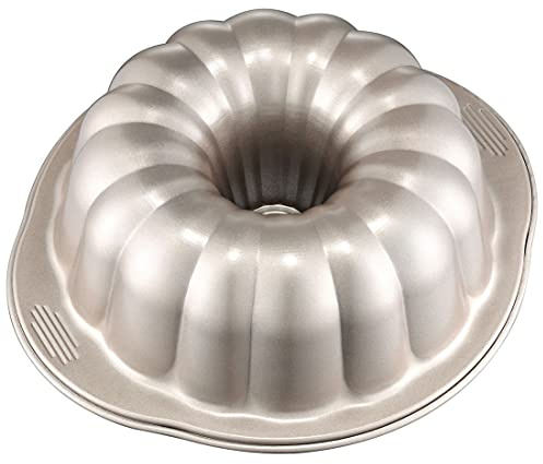 LofyJoy Fluted Tube Cake Pan Nonstick, 9-Inch Heavy Duty Carbon Steel Fluted Ring Mold Pond Cake Pans for Baking with Handles For Oven Bakeware Champagne Gold