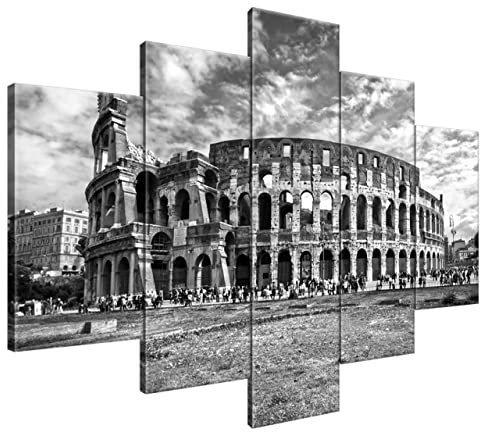Estika Cuadros en lienzo - Coliseo en blanco y negro - 150 x 105 cm, 5 piezas de impresión artística - murales de salón, dormitorio, decoración de pared moderna, imagen sobre lienzo - Roma