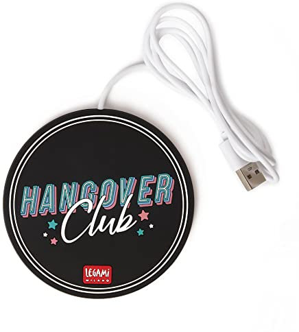 Legami - Chauffe-Tasse USB, Warm it up, 10 x 10 cm, en Vinyle, idéal pour Tasses et Verres à Fond Plat, entrée USB, thème Hangover, Gueule de Bois