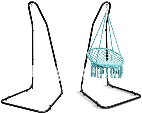 GYMAX Support de Chaise Suspendue Réglable en Hauteur, Support Fauteuil Suspendu en Métal, avec Crochet de Sécurité, Stable & Résistant aux Intempéries, Jusqu'à 150 KG, pour Intérieur & Extérieur