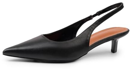 Womens Court Shoes Slingback Low Kitten Heels Fashion Sandals Ladies Pointed Toe Evening Party Classic Work Dress Party Wedding Graduation Occasion Heeled Closed Toe Pumps Black Faux Leather