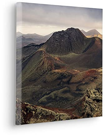 Komar Stretcher Frame Picture in Real Wood Frame - Volcanic Country - Size 40 x 40 cm - Landscape Motif for Living Room/Bedroom