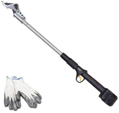 KAMIKAZE KV105 Tijera Eléctrica de Poda en Altura Inalámbrica Ø 40mm, Pértiga 99 cm, 195/900W, 2 Baterías de Litio 4Ah Recargables con Hasta 8h Autonomía, Kit Completo con Cargador Triple y Accesorios