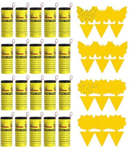 32 Anti Mouche, Anti Moucherons Interieur 20X Piege a Mouche Tue Mouche Adhesif et 12X Anti Moucherons pour Plantes Jaune, Attrape Mouche Collant piege a Mouche