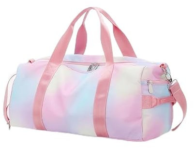 Kindersporttasche Reisetasche mit Schuhfach & Nassfach Schwimmtasche, Kinder Mädchen Reisetasche für Gymnastik Schwimm Niedlich Buntes Tanztasche Regenbogen Muster Sporttasche (Rosa)