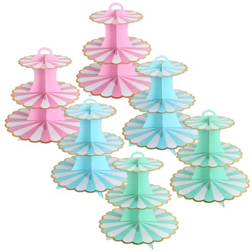 WOPPLXY Lot de 6 Presentoir a Gateau à 3 Étages, Presentoir Gateau en Carton pour Mariage, Fête, Fête, Afternoon Tea