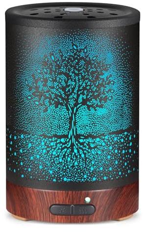 Essential Oil Diffuser- Aromatherapy Diffuser with7 Colors Light and Auto-Off for Women Metal Cool Mist Humidifier for Home and Office for Mom Women(Tree)