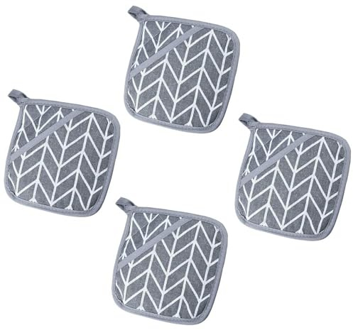 JYTDBCS 4 Pcs Thickened Cotton Pot Holders with Pocket, Grey Heat Resistant Oven Square