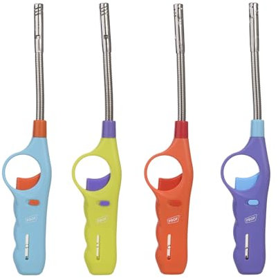 DISPAU Pack de 3 Encendedor BBQ Maxi Flexible HC-1020 Blister - Cuello Extendido y Gas Precargado - Ideal para Velas, Estufas de Gas, Camping y Barbacoas - Multicolor y Ergonómico