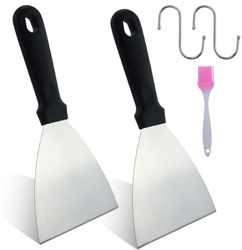 AMANDELIZABE Juego de 4 espátulas para barbacoa, espátulas de cocina, acero inoxidable con mango de plástico, espátula para pizza para barbacoa, cocina, limpieza, borde inclinado