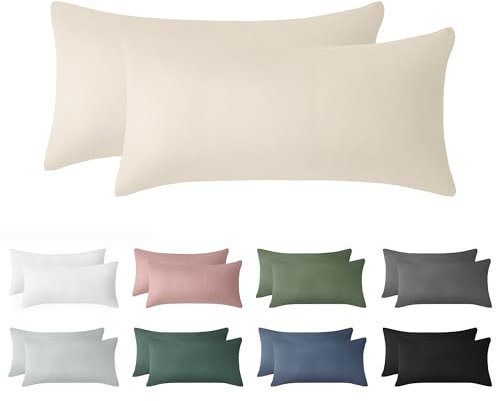 Jellymoni Kissenbezug 40x80 Baumwolle 2er Set Kissenbezüge Beige Oeko-Tex aus 100% Gewaschene Baumwolle Kopfkissenbezug mit Verstecktem Reißverschluss Weich 2 Stück Kissenhülle für Kissen 40x80cm