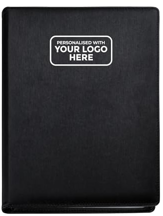 Arpan Black A4 Personalised Logo Presentation Folder – 48 Pockets 96 Sides Professional Portfolio Document Display Book | Faux Leather Record of Achievement Folder for Conference or Work