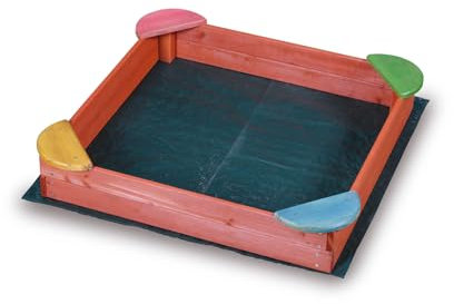 Sabbiera per Bambini da Esterno in Legno Verniciato Fantasy 100x100x17 cm con Sedute Incluse, Robusta e Sicura