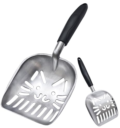 BLMHTWO Cat Litter Scoops, Metal cat box scooper, Stainless Steel Cat Litter Sifter Aluminum Alloy Non-Stick Cat Litter Shovel with Ergonomic Long Handle, Suitable for All Cat Litter Types