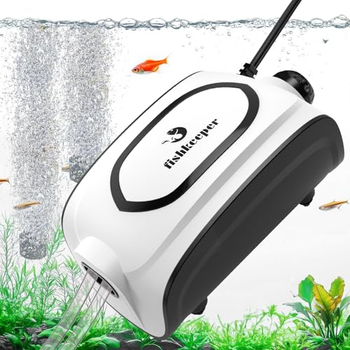 Fishkeeper 5W 90GPH High-Output Aquarium Air Pump, Ultra-Quiet Dual Outlet Adjustable Oxygen Aerator Pump for 1-160 Gallon Fish Tank Bubbler with Air Stones & Check Valves & Y-Splitter
