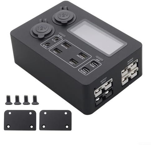 12V Power Outlet Hub Distribution Box With LED Lights LCD Display Power Box USB-C Ports For RV Boat Powering Camping Lights And Fridges(Without Line)