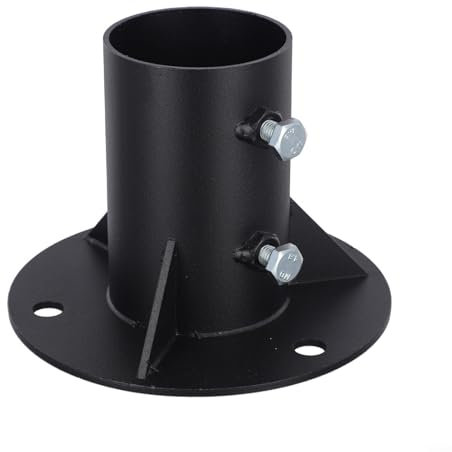 Zilimontt Base de brida de poste de valla de cadena redonda, brida de piso negra, soporte de poste montado en hormigón de 3 pulgadas para vallas, postes de lámpara, buzones (65 mm)