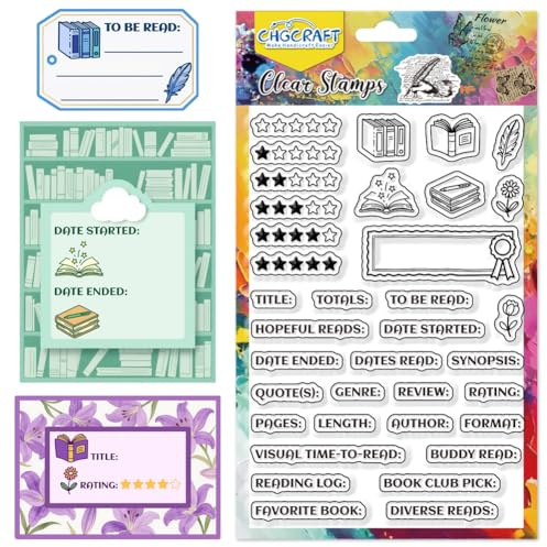 CHGCRAFT Reading Notes Books Stars Clear Silicone Stamps Transparent Craft Stamps Set for DIY Scrapbooking Photo Album Journal Card Making Paper Craft 4.3x6.3 Inch