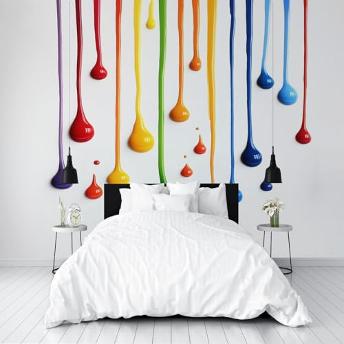 Mural Wallpaper Painted Geometric Paint Wall Mural250x175cm(W x H) Feature Wallpaper Waterproof for Living Room Furniture Kitchen Colorful Geometric Water Droplets Wallpapers 3D Photo