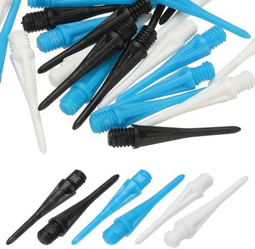 YELARXI Plastic Dart Tip 2BA Thread Soft Tip Dart Accessories 30 Pack & Black/White/Blue