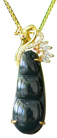 YZCIS S925 Silver avec Un Collier de Haricot à Encre Hotan Natural Hotan Pendère de Haricots (chaîne Libre)