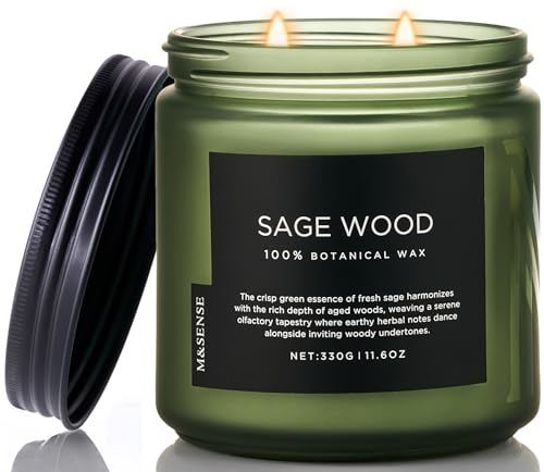 M&SENSE Doftljus salvia & trä 330 g 70 timmar varaktighet | Aromljus med örter och träarom, långsamt brinnande, giftfri, naturligt sojavax, presenter till jul