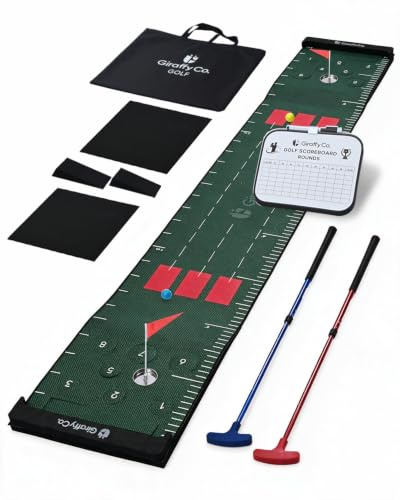 Golf puttingmatta set för inomhusträning, indoor putting green med 2 putters, 4 bollar, flaggor, poängtavla, lutningskilar och bärväska, golfträningshjälp för hem, kontor och trädgård