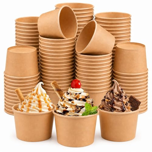 Huanmin 50 Stück Eisbecher Pappe, 235 ML Eisbecher Papier, Papier Dessertbecher, Candybar Becher, Eisbecherr Kraftpapier, Dessertbecher für Eiscreme, Frozen Yogurt, Dessert, Süßspeisen, Fingerfood