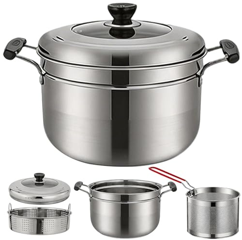 Juego De Freidora, 4L Olla Para Freír Con Vaporera Tapa Y Colador Olla De Acero Inoxidable Para Freír Cocinar Freidora A La Francesa Con Filtro De Aceite Para Todo Tipo De Cocinas