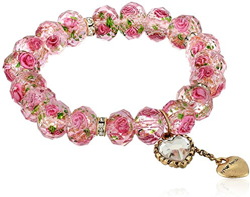 Betsey Johnson Pink Flower Bead Stretch Bracelet