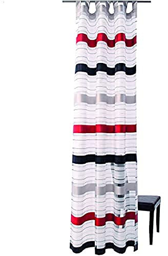Homing halbtransparenter Vorhang quergestreift Streifen (1Stück) 245 x 140 cm (HxB) Schlaufe rot-anthrazit 140 x 245 cm