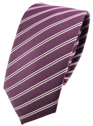 TigerTie - schmale Designer Krawatte in pflaume violett silberweiß schwarz gestreift