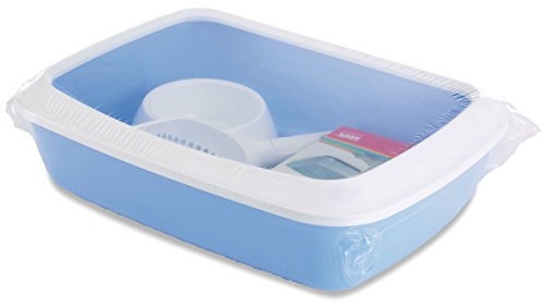 Savic 200213 Katzentoilette mit Rand Starter-Kit, 43 x 31 x 12 cm, blau/weiß