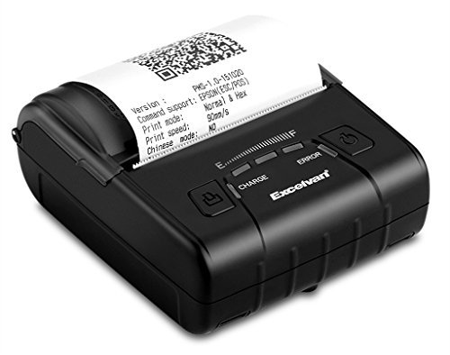 EXCELVAN E300 Thermodrucker für Quittungen und Banknoten, kabellos, Bluetooth, tragbar, USB, 90 mm/s, 80 mm, ESC/POS, für POS-Terminal, Schwarz