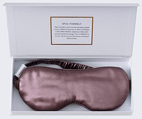 ZIMASILK 100 % 22 momme rent mullbärssilke, justerbar sovmask, fylld med rent siden, omslagsrem – mjuk, andningsbar och bekväm ögonbindel, perfekta blockljus för sömn (grå lila)