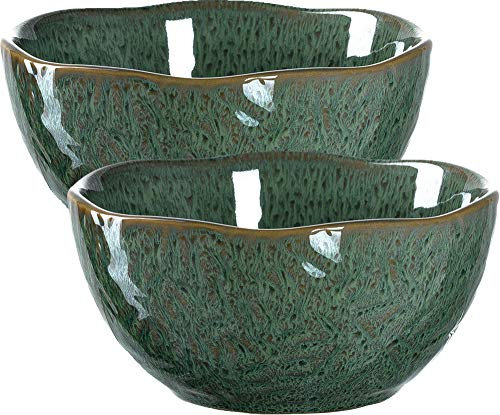 Leonardo Matera Keramik-Schalen, 2er Set, spülmaschinengeeignete Dessert-Schälchen, 2 Müslischalen, Snack-Schüsseln, grün Ø 12 cm 380 ml, 021962