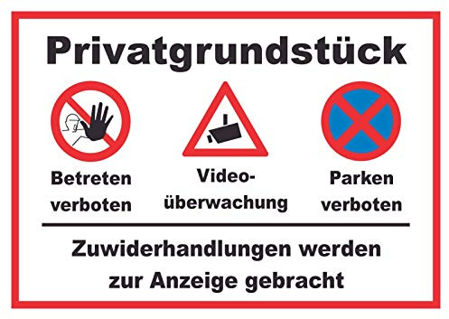 HB-Druck Privatgrundstück Betreten und Parken verboten Videoüberwachung Schild A4 (210x297mm)