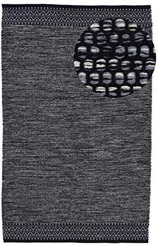 carpetfine Baumwollteppich Kelim Mia Schwarz 240x340 cm | Moderner Teppich für Wohn- und Schlafzimmer