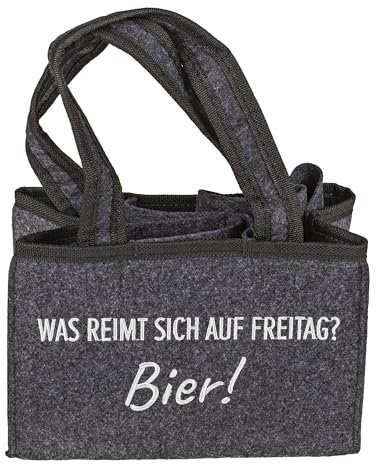 Out of the blue Porte-Bouteille Porte-bière, Porte-Bouteille pour 6 Bouteilles, « Quoi Rime Le Vendredi ? Bière, Gris, Gris, Poche pour Bouteille